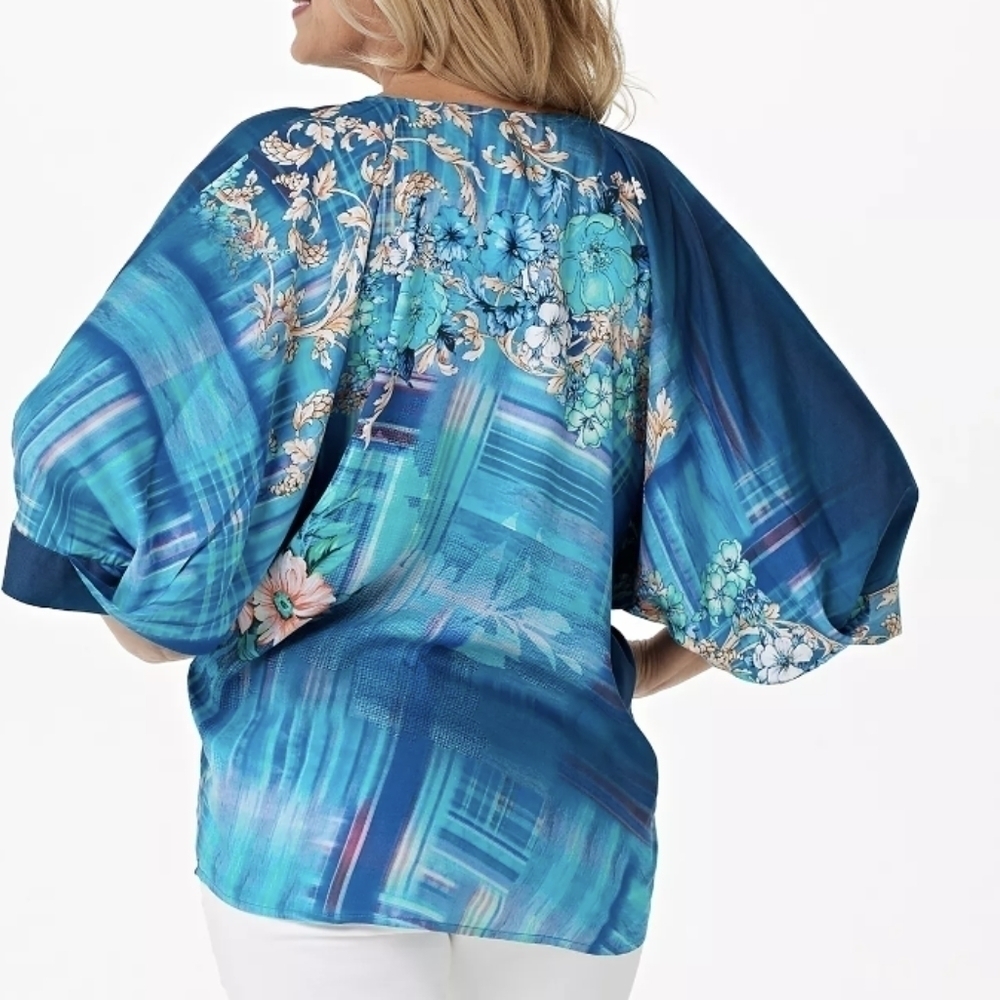 Tolani Collection Vibrant Colors Dolman Style Sleeves Oversized Boho Blouse XL